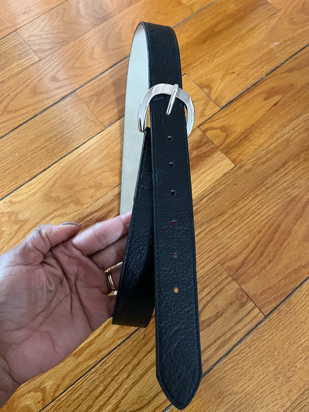 Classic Black Leather Belt with Silver Buckle